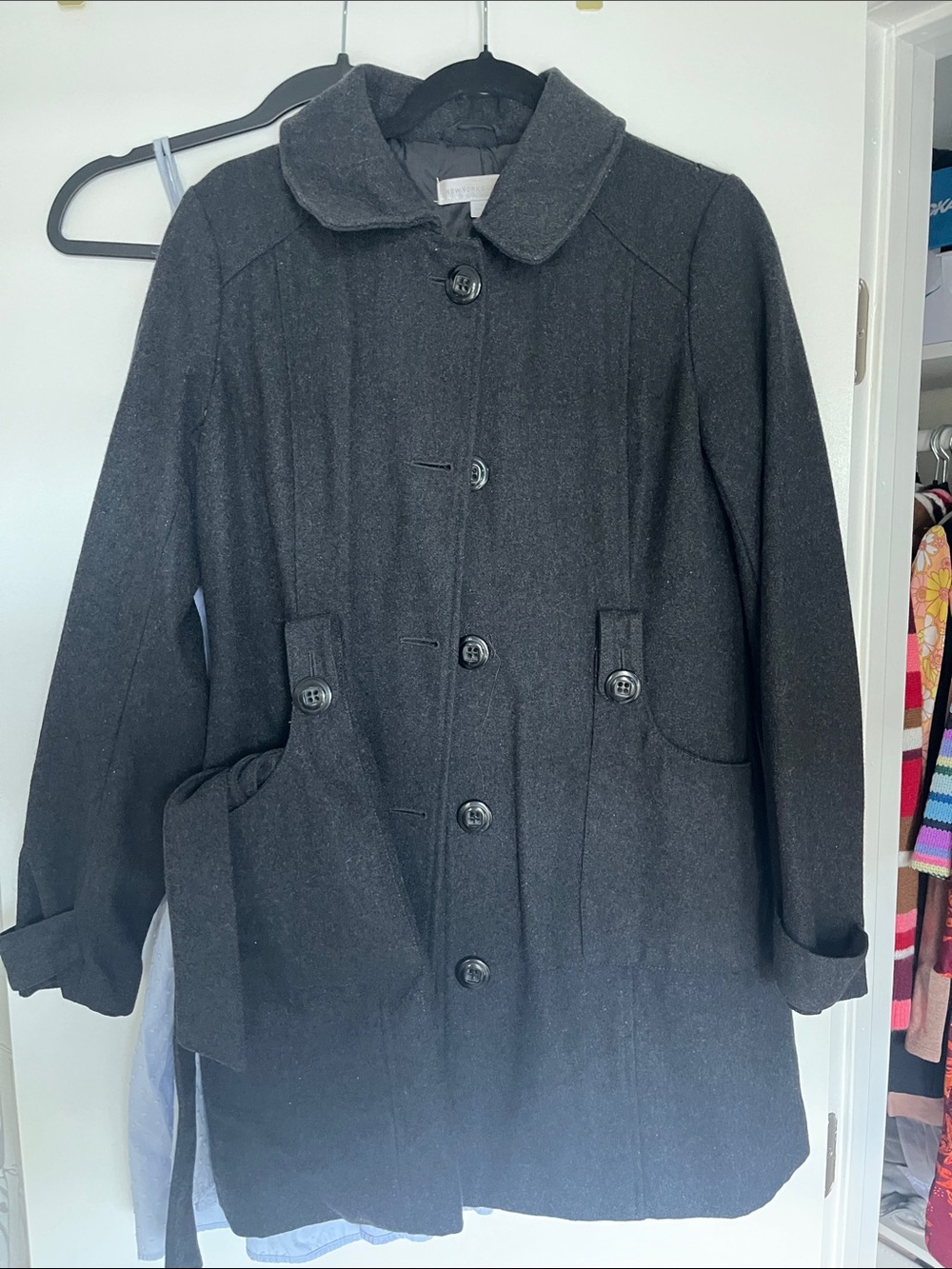 New York & Company Black Wool Blend Button Front Coat